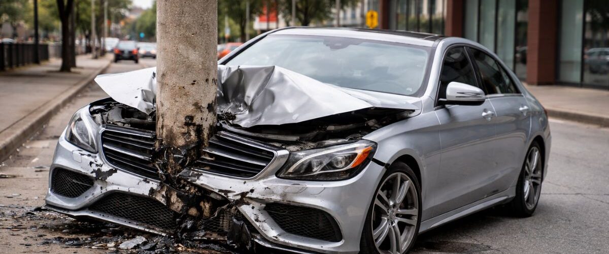 Un Mercedes terminó severamente dañado tras impactarse contra un poste al no respetar un alto en Saltillo.