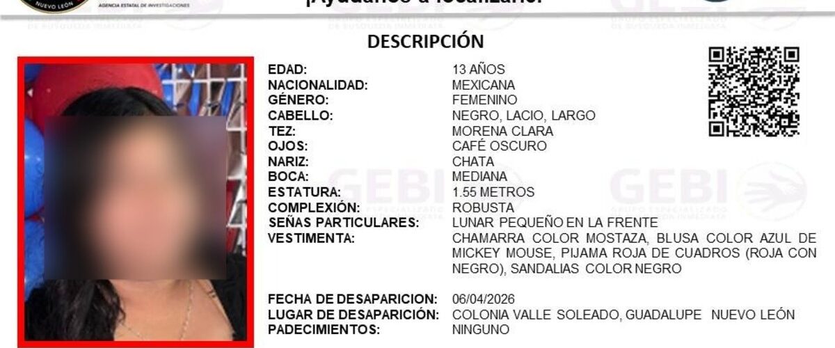 La menor Natalia Sarahí Hernández Perfecto fue localizada y ya se encuentra con su familia tras su desaparición.