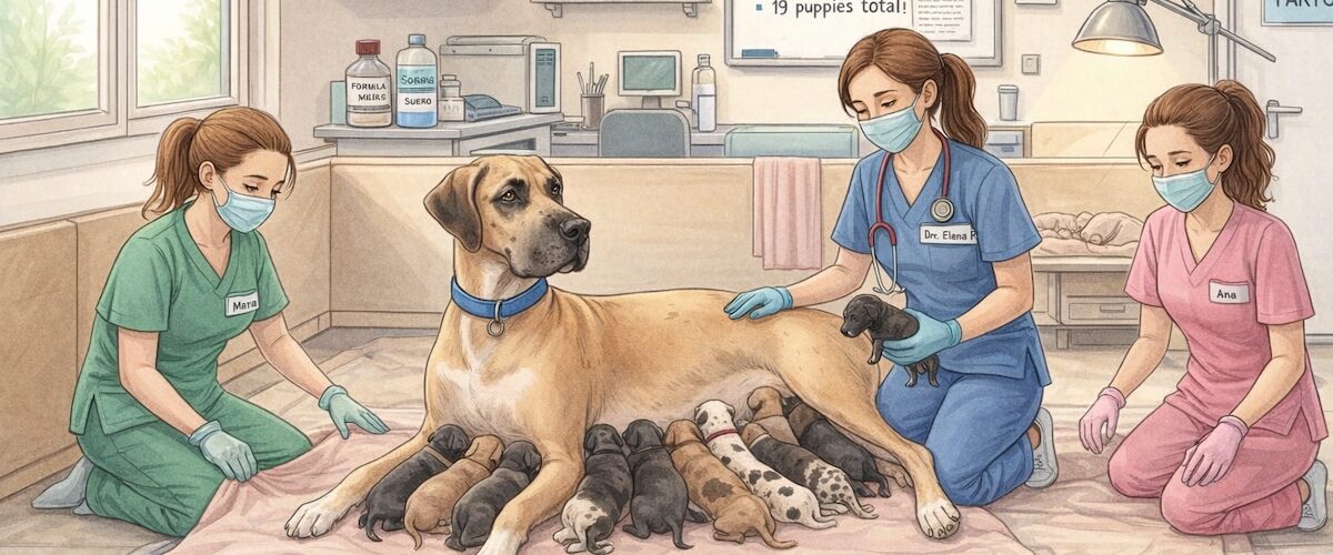 En Batavia, una gran danés nombrada Piper dio a luz a 19 cachorros tras una cesárea de emergencia.