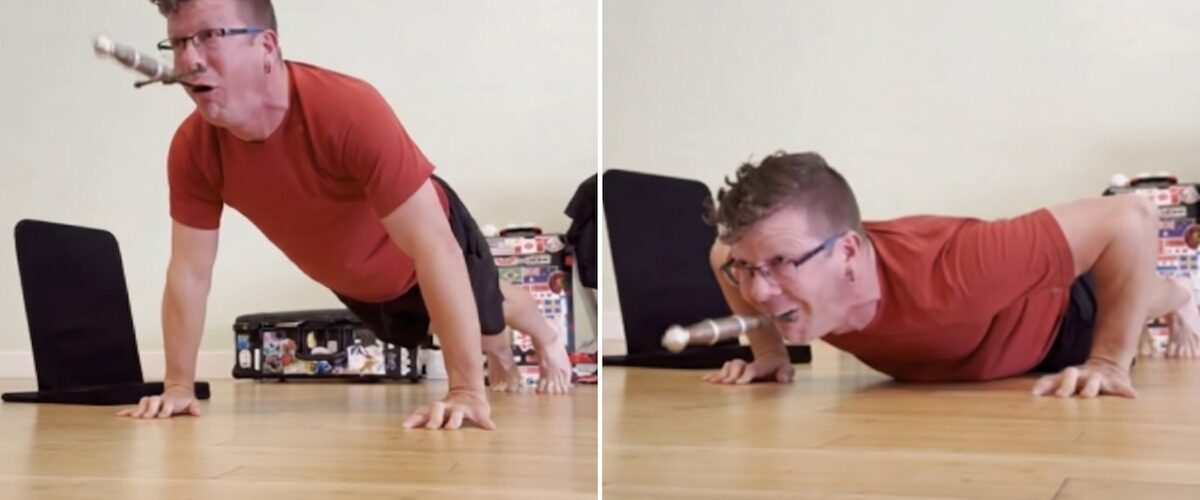 Noah Royak rompe un récord Guinness impresionante al realizar 25 flexiones con una espada en la garganta.